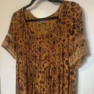 Urban Outfitters Ecote Women's Yellow Floral Mini Dress Crochet Sleeve Boho M